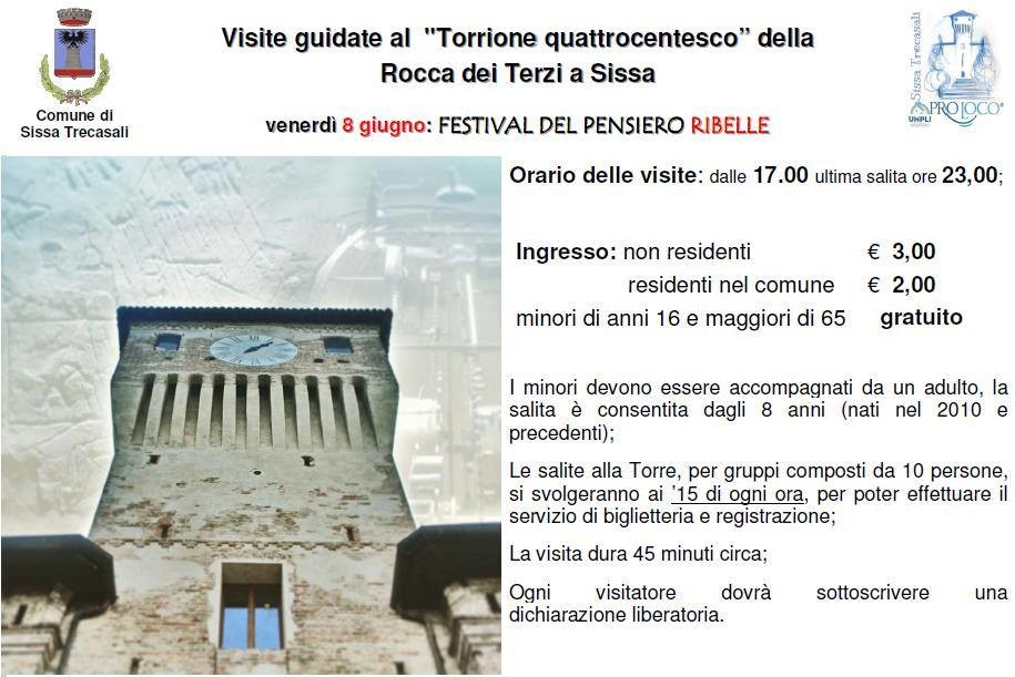 Apertura straordinaria per il giorno 8 giugno del torrione quattrocentesco della Rocca dei Terzi