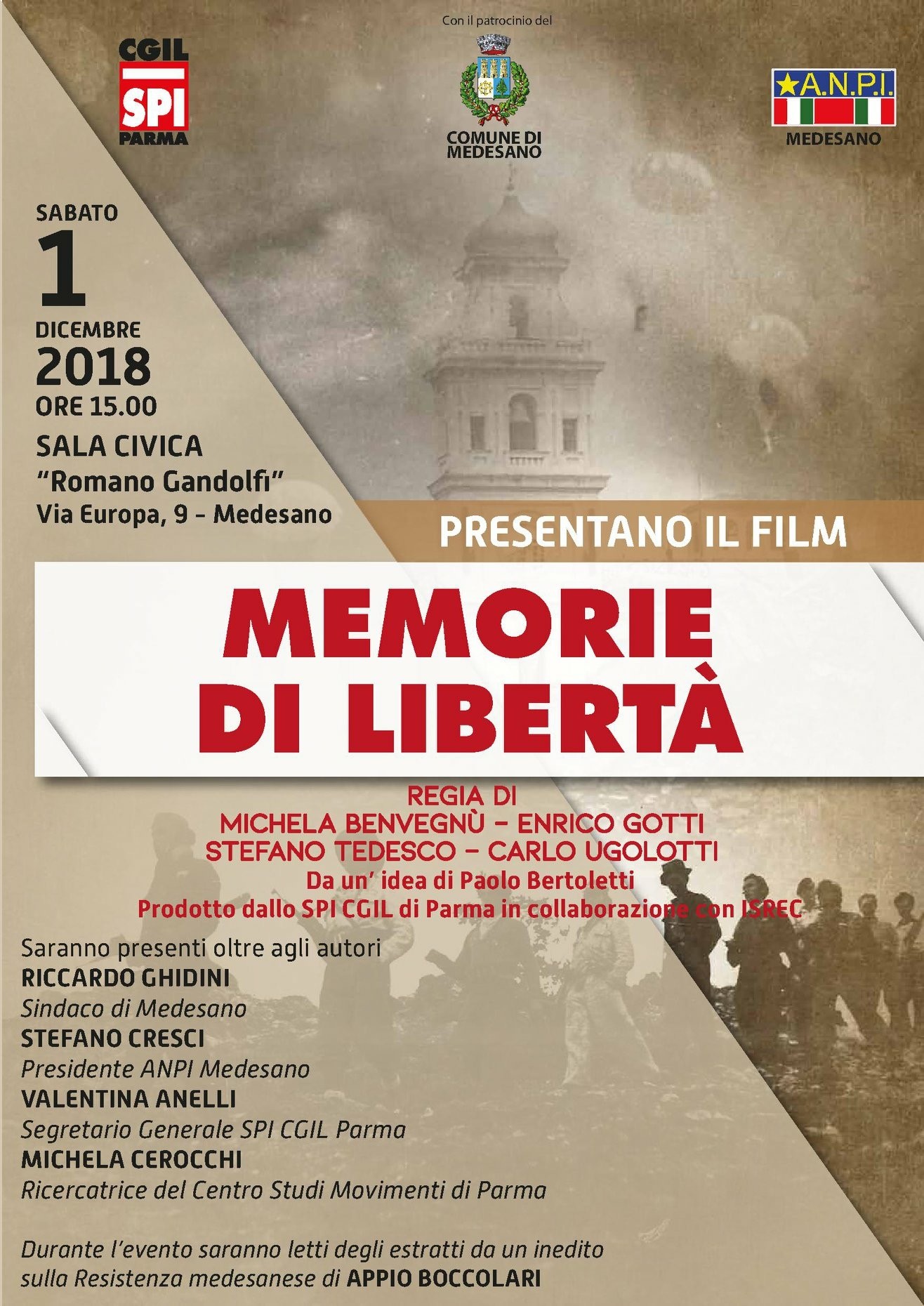 Presentazione del film “Memorie di Libertà” prodotto da SPI CGIL Parma in collaborazione con ISREC.