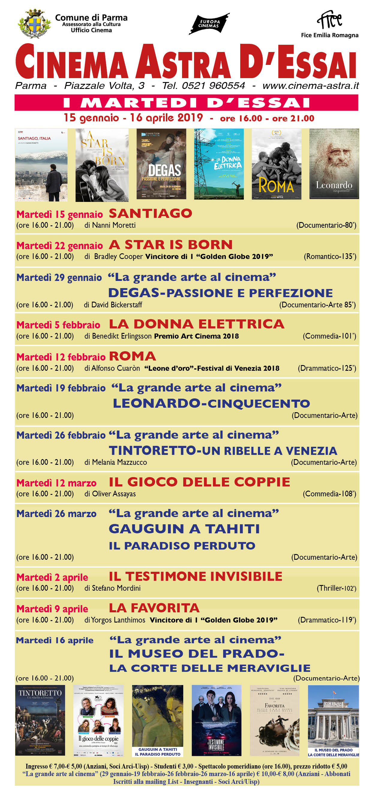 I MARTEDI' D'ESSAI al Cinema Astra di Parma, programma