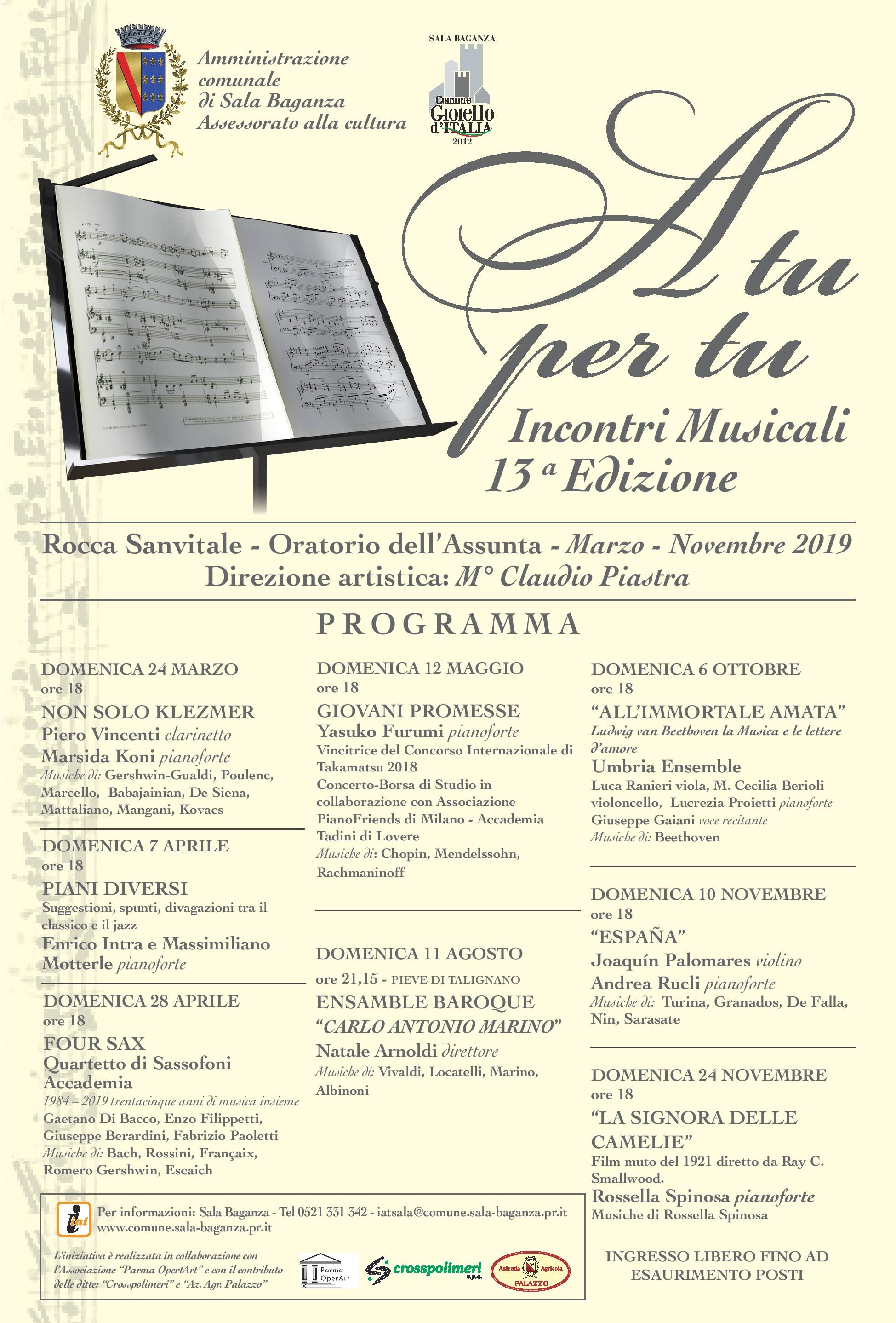“A tu per tu”: a Sala Baganza tornano i grandi concerti: Massimiliano Motterle ed Enrico Intra, due “Piani diversi”