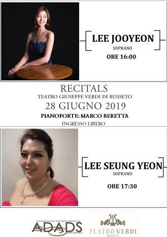 Recitals al teatro Verdi: con Lee Jooyeon, soprano e  Lee Seung Yeon, soprano e al pianoforte: Marco Berettata