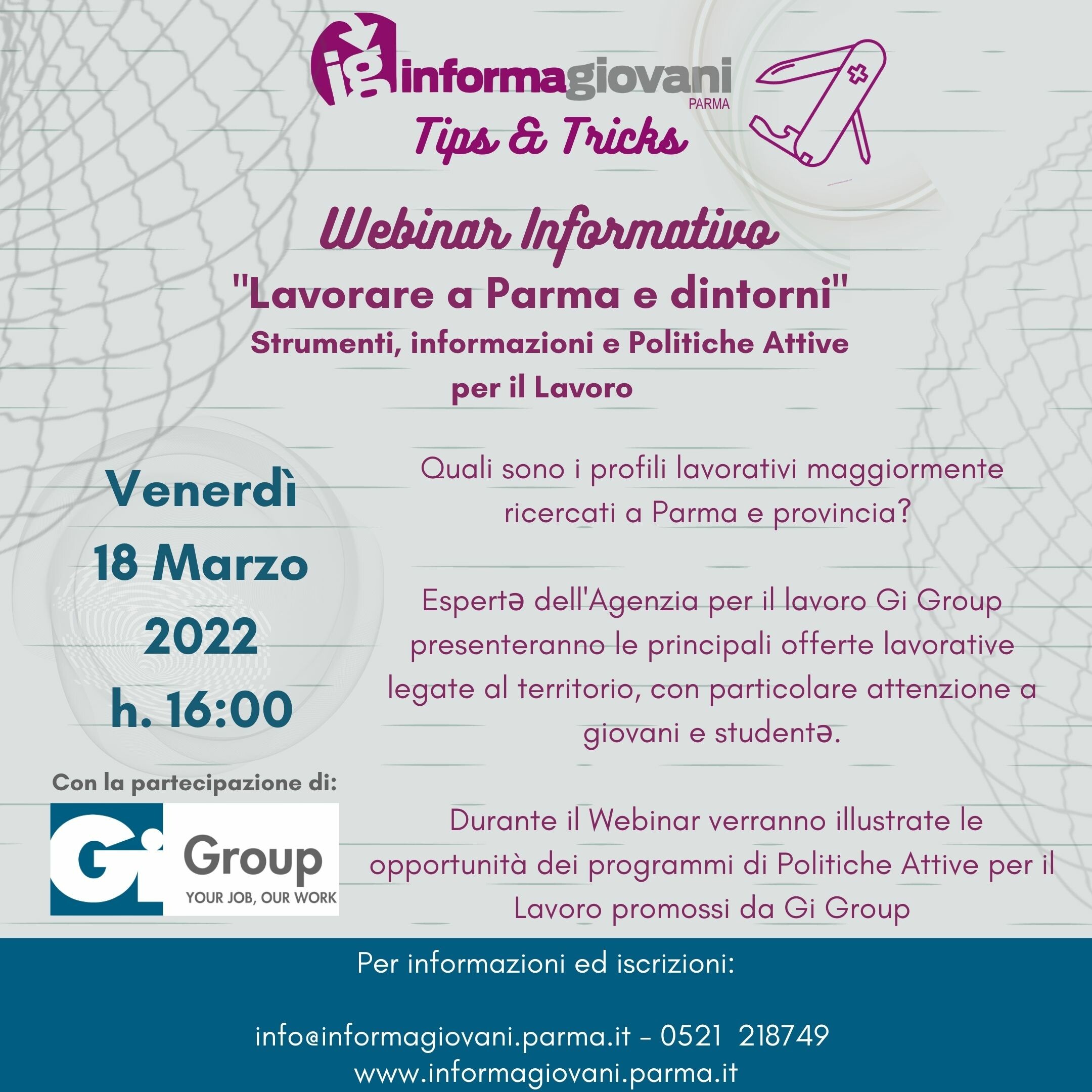 “Lavorare a Parma e dintorni - Strumenti, informazioni e Politiche Attive per il Lavoro", nuovo appuntamento gratuito della rassegna Informagiovani