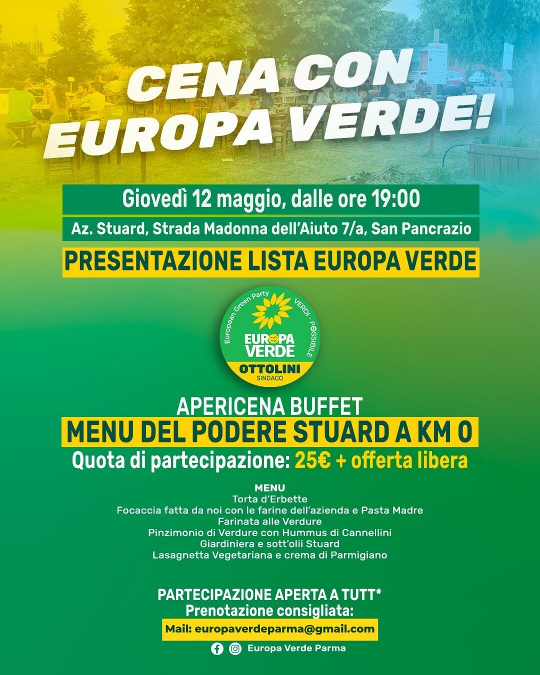 PRESENTAZIONE LISTA ELETTORALE EUROPA VERDE - PARMA  Giovedì 12 maggio Europa Verde - Parma presenterà la propria lista elettorale alla cittadinanza.