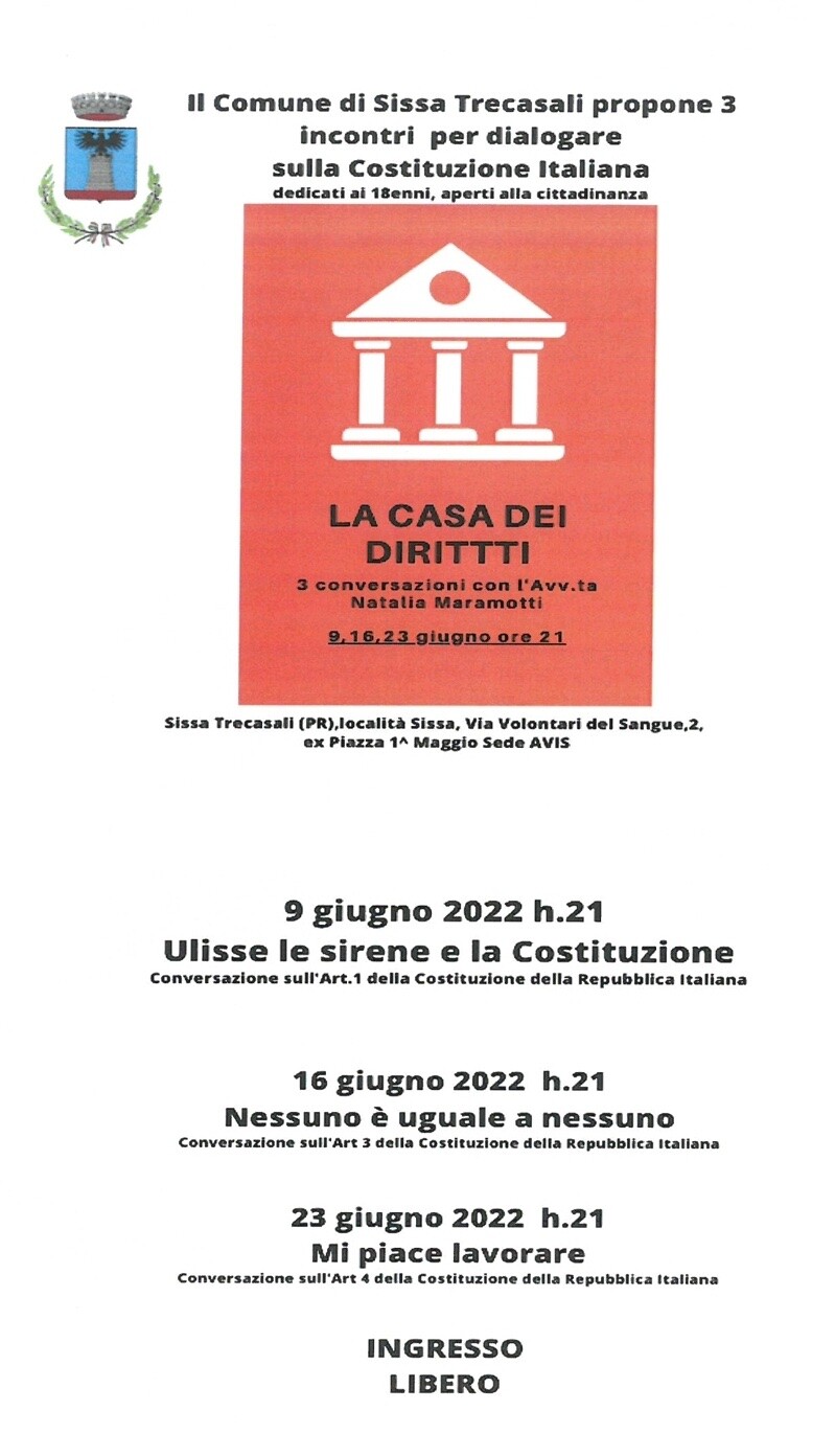 “LA CASA DEI DIRITTI”_ TRE INCONTRI PER PARLARE DELLA COSTITUZIONE ITALIANA