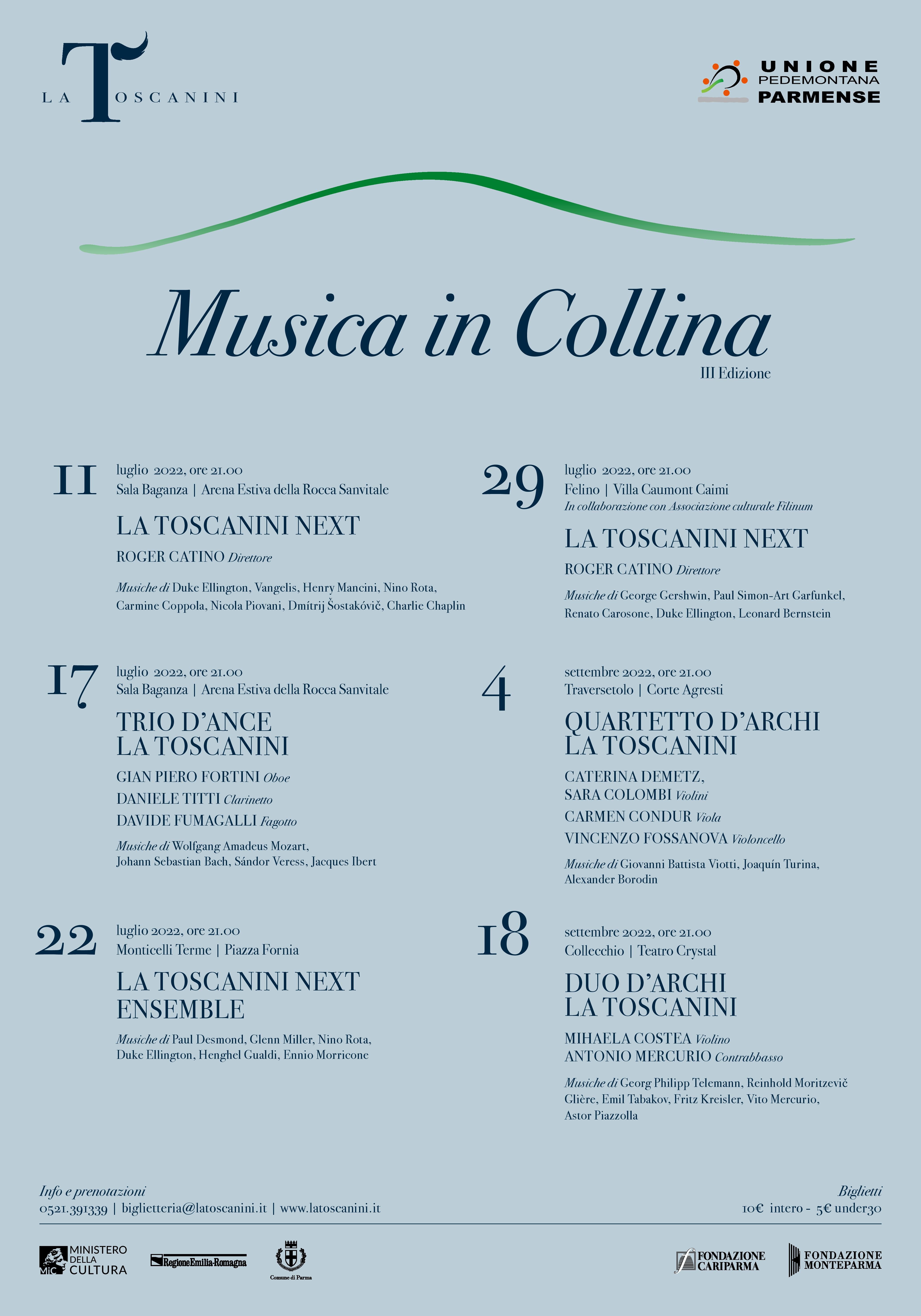Musica in Collina 2022 -  concerti de La Toscanini nei comuni dell'Unione Pedemontana