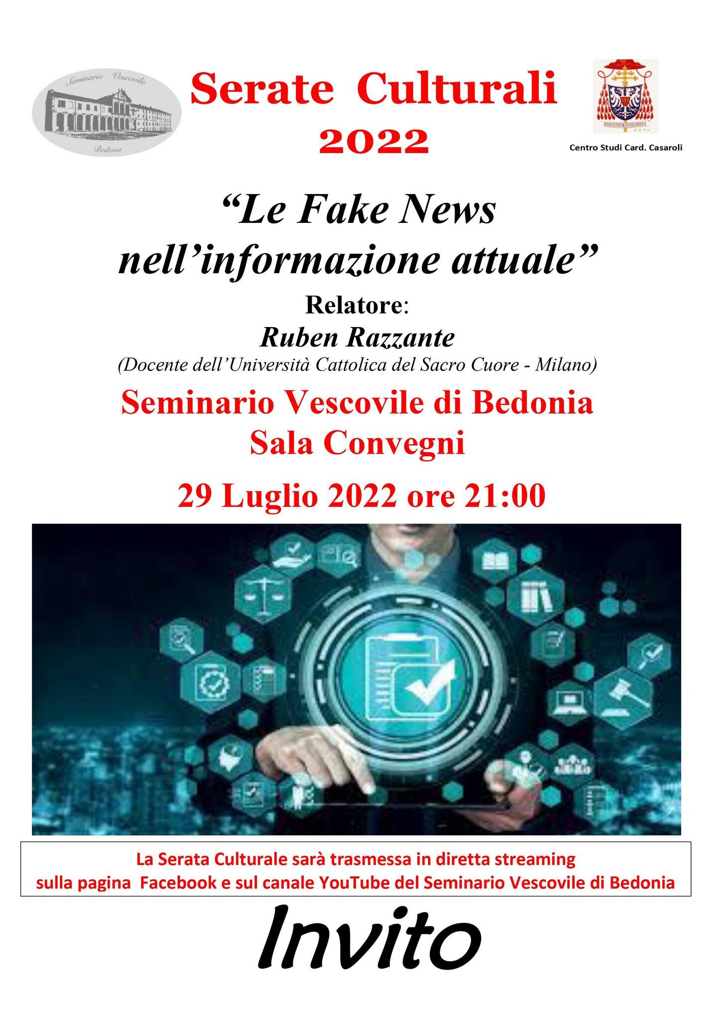 "Serate Culturali 2022". a Bedonia Incontro con  Il Prof. Ruben Razzante: " Le fake news  nell'informazione attuale"