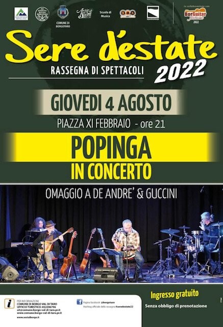 Sere d'estate a Borgotaro:  Popinga in concerto: omaggio a De André e Guccini