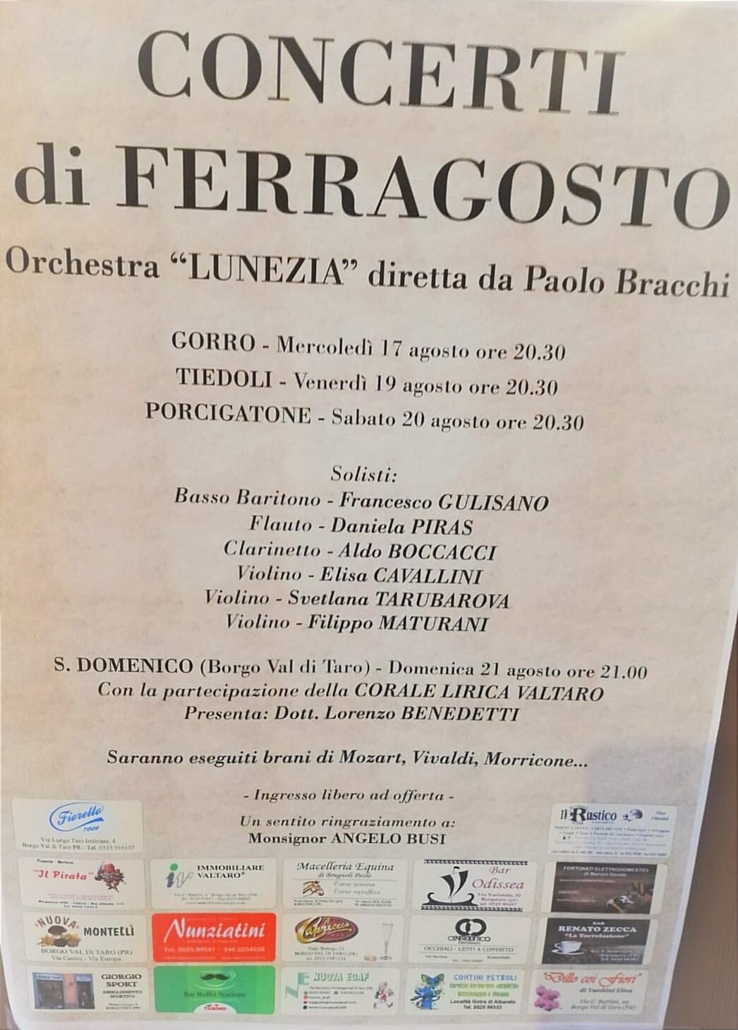 Concerti di Ferragosto con la Corale lirica Valtaro