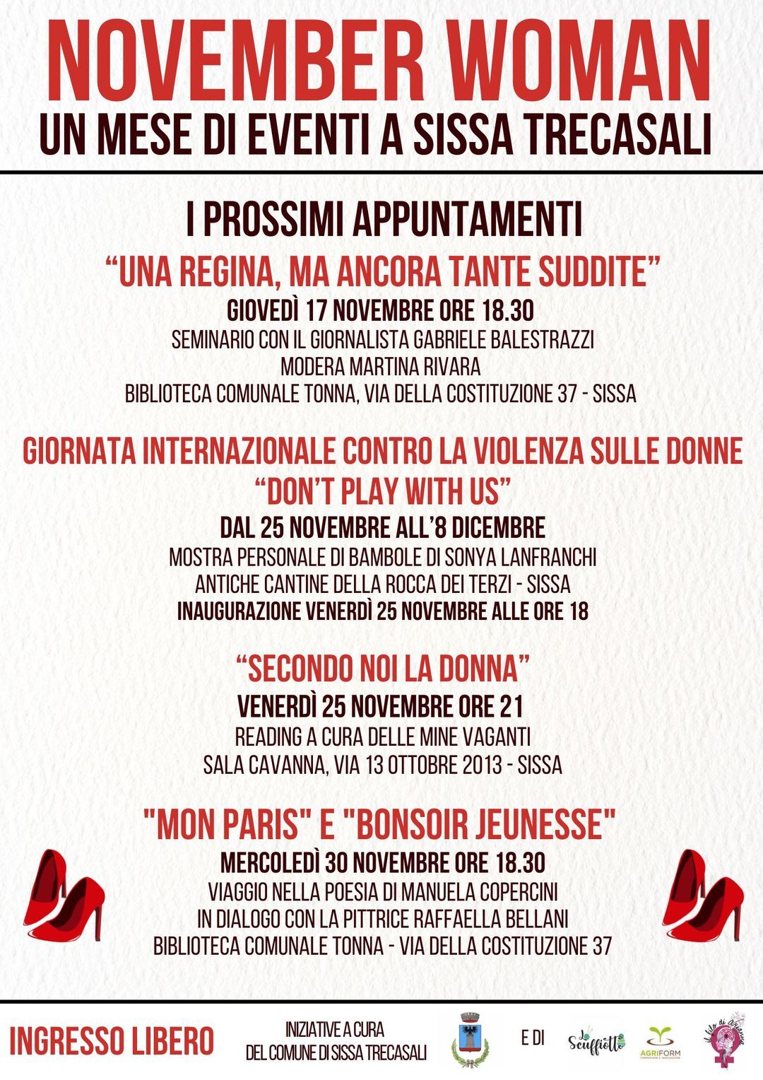 “November Woman”, un mese di eventi dedicati alle donne  a Sissa; IL 17 NOVEMBRE SEMINARIO  CON GABRIELE BALESTRAZZI