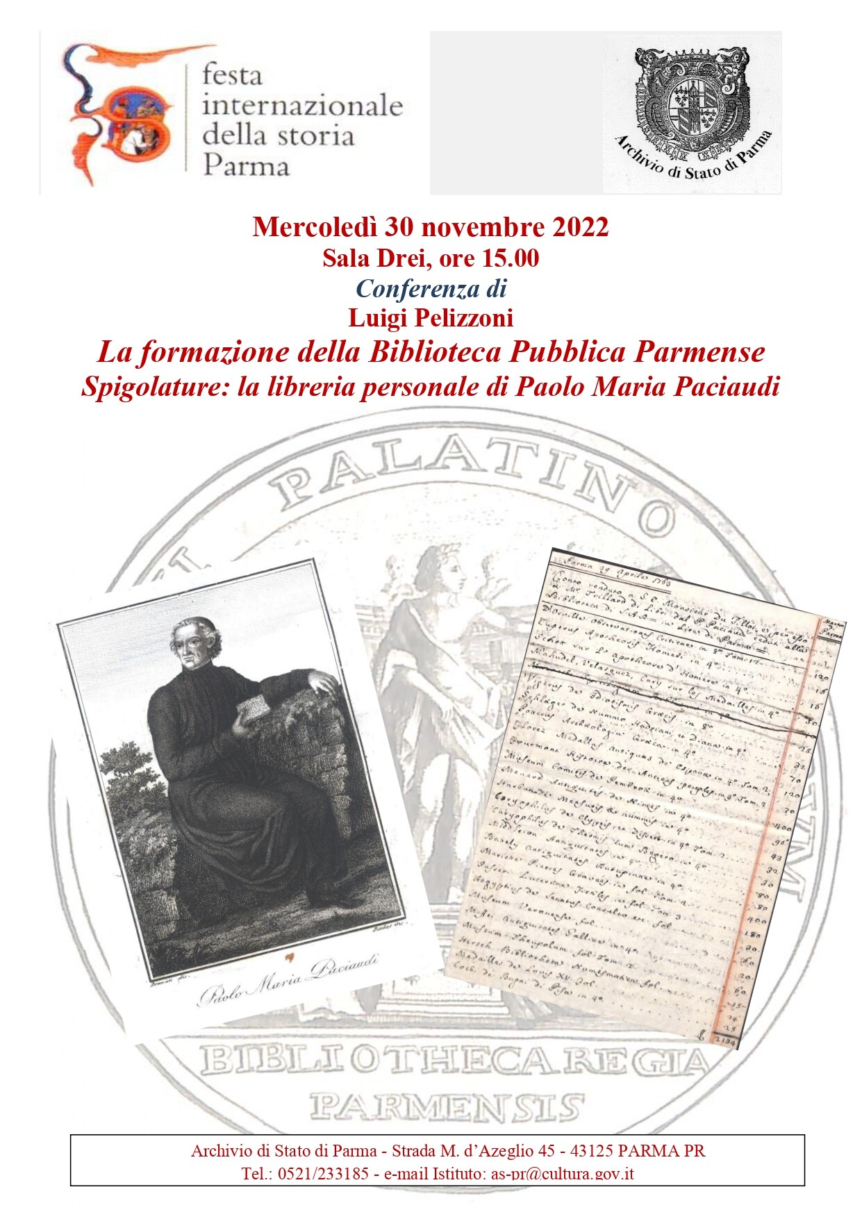 Festa internazionale della Storia - Parma - La formazione della Biblioteca Pubblica Parmense