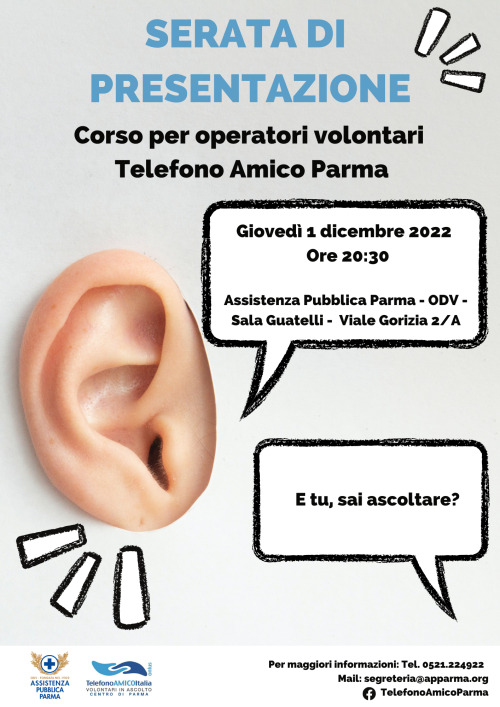 Serata di presentazione del nuovo corso per aspiranti operatori volontari di Telefono Amico Parma
