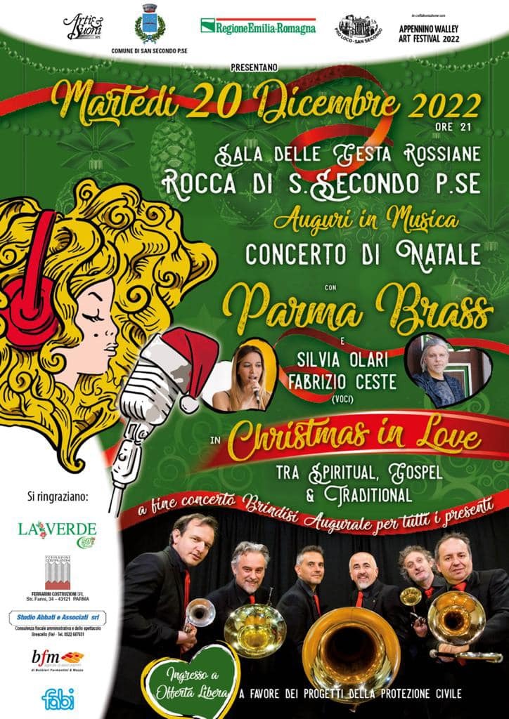 Auguri in Musica       CONCERTO DI NATAE     con:  Parma Brass con le magnifiche voci di Silvia Olari e Fabrizio Ceste in “Christmas in Love”