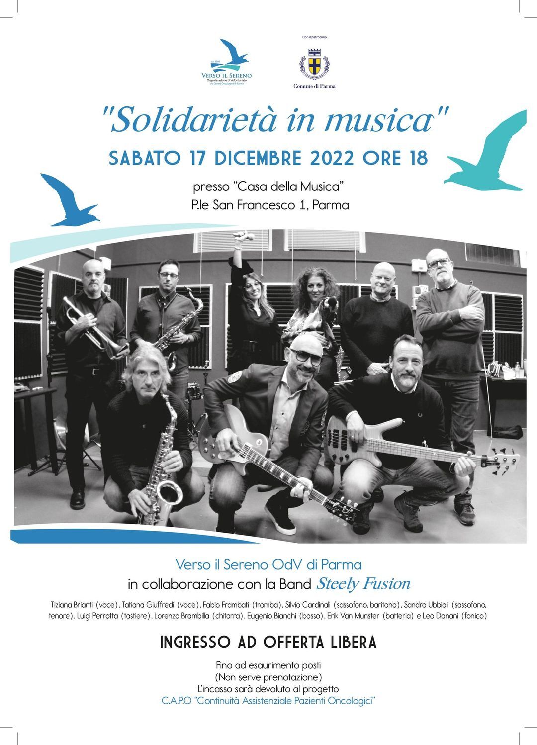“Solidarietà in musica” concerto organizzato da Verso il Sereno OdV in collaborazione con la Band Steely Fusion