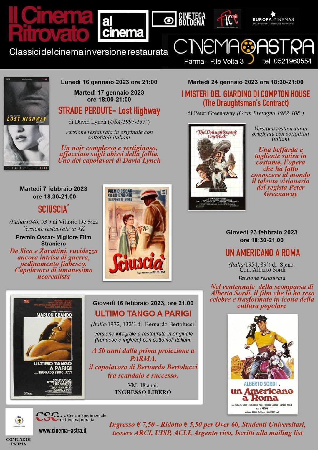 Rassegna IL CINEMA RITROVATO - Classici del cinema in versione restaurata al cinema Astra di Parma