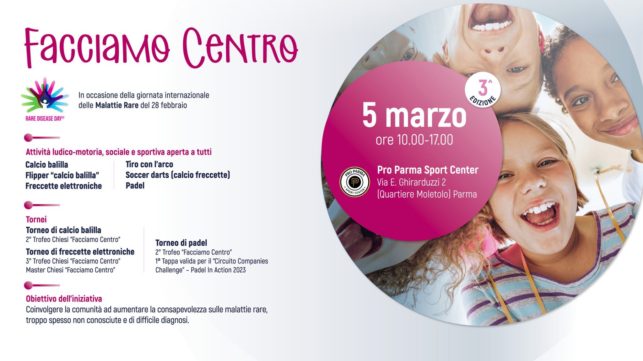 “Facciamo Centro”, evento dedicato alle malattie rare all’insegna dello sport e del divertimento a Parma
