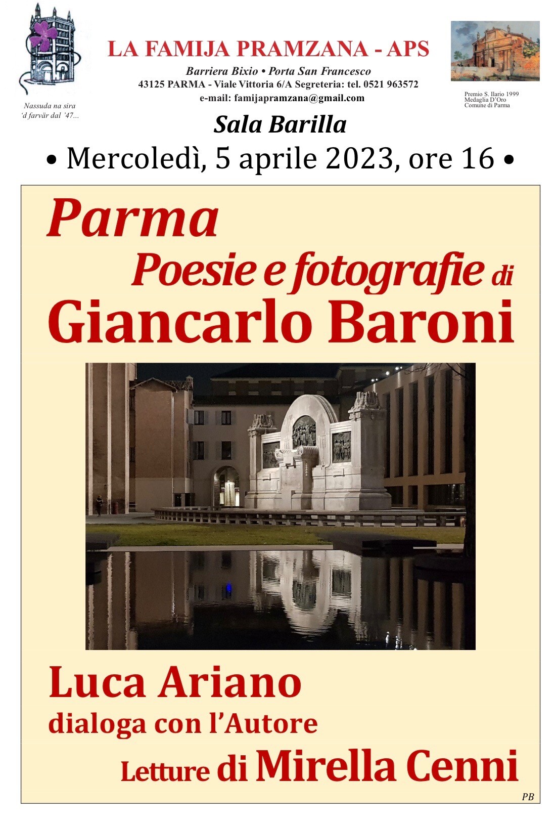 Poesie e fotografie di Giancarlo Baroni alla Famija Pramzana
