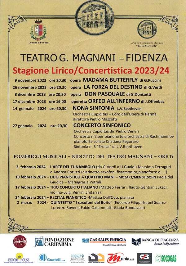 Stagione lirica -concertistica del Teatro Magnani di Fidenza