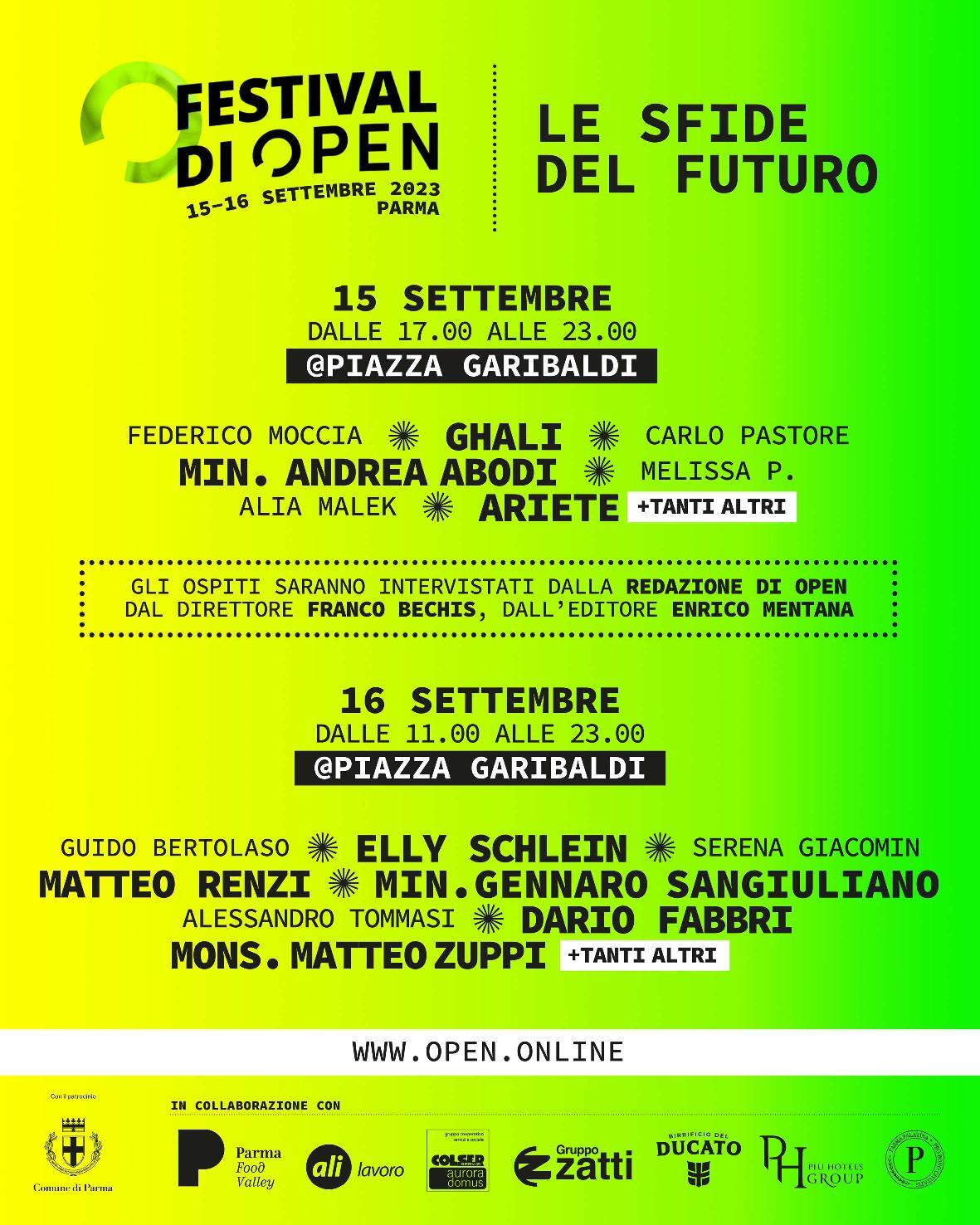 "Festival di Open - Le sfide del futuro", il 15 e il 16 settembre in piazza Garibaldi