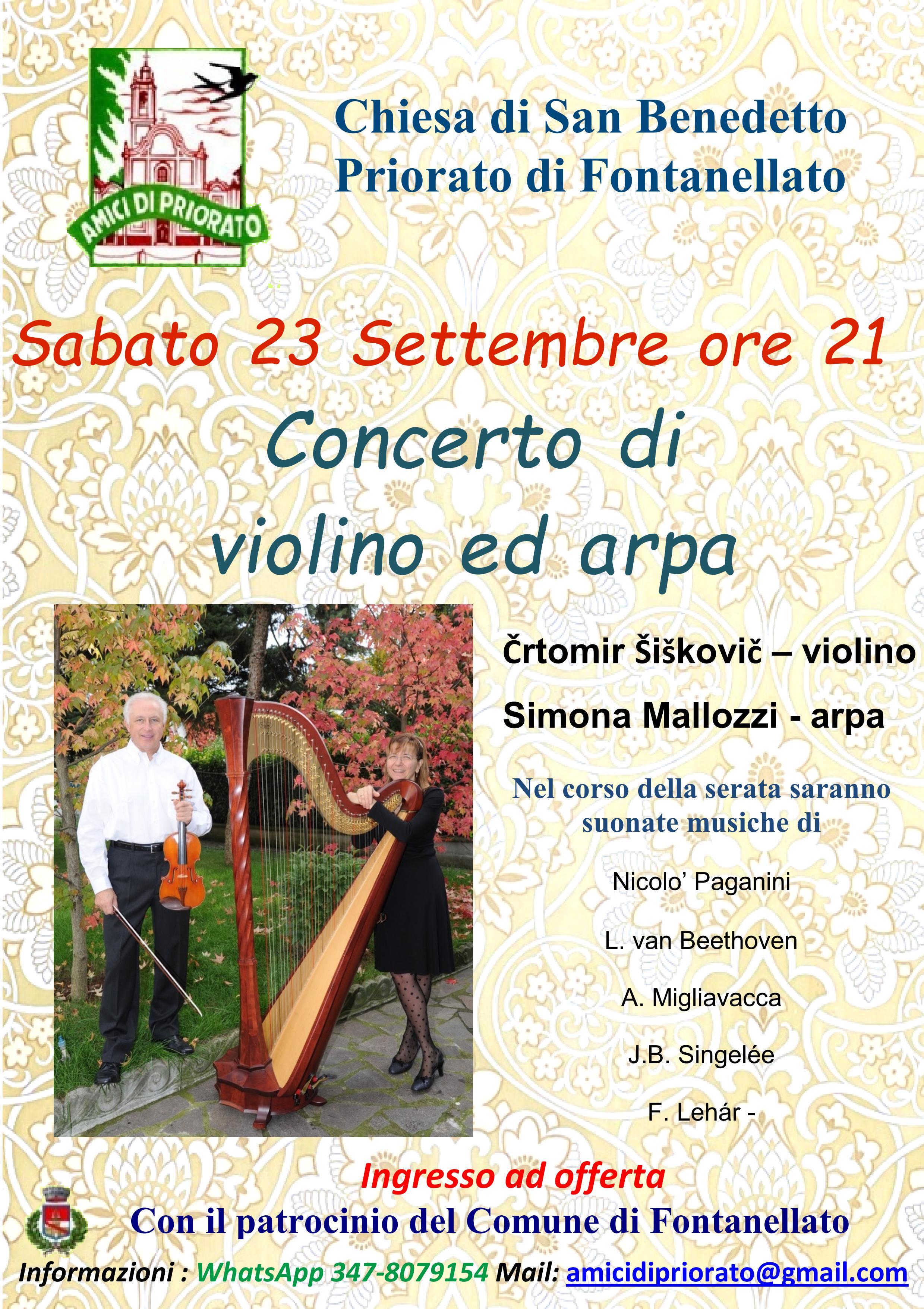 Concerto di violino e arpa  nella chiesa di San Benedetto in Priorato