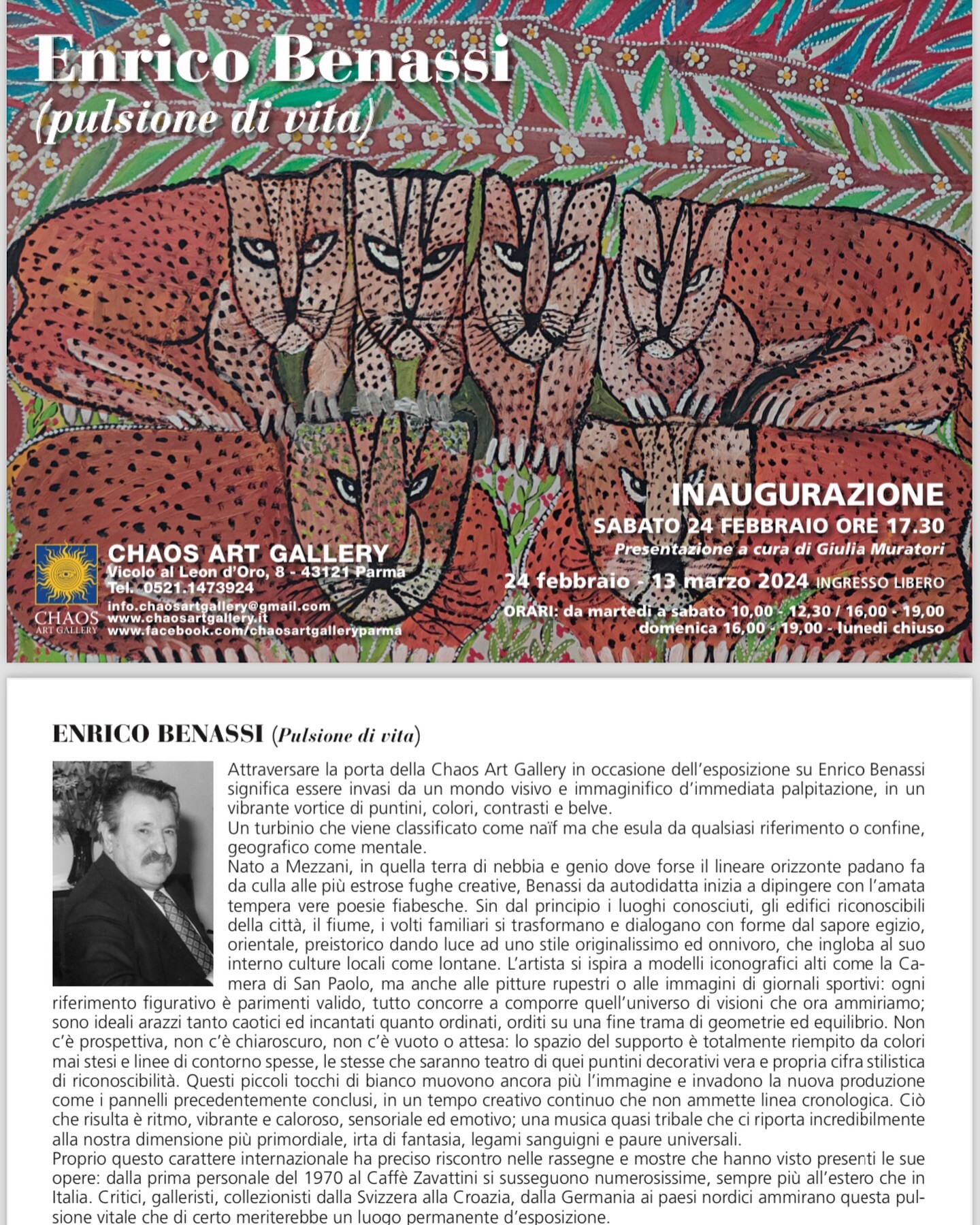 Enrico Benassi "pulsione di vita", in mostra a Parma