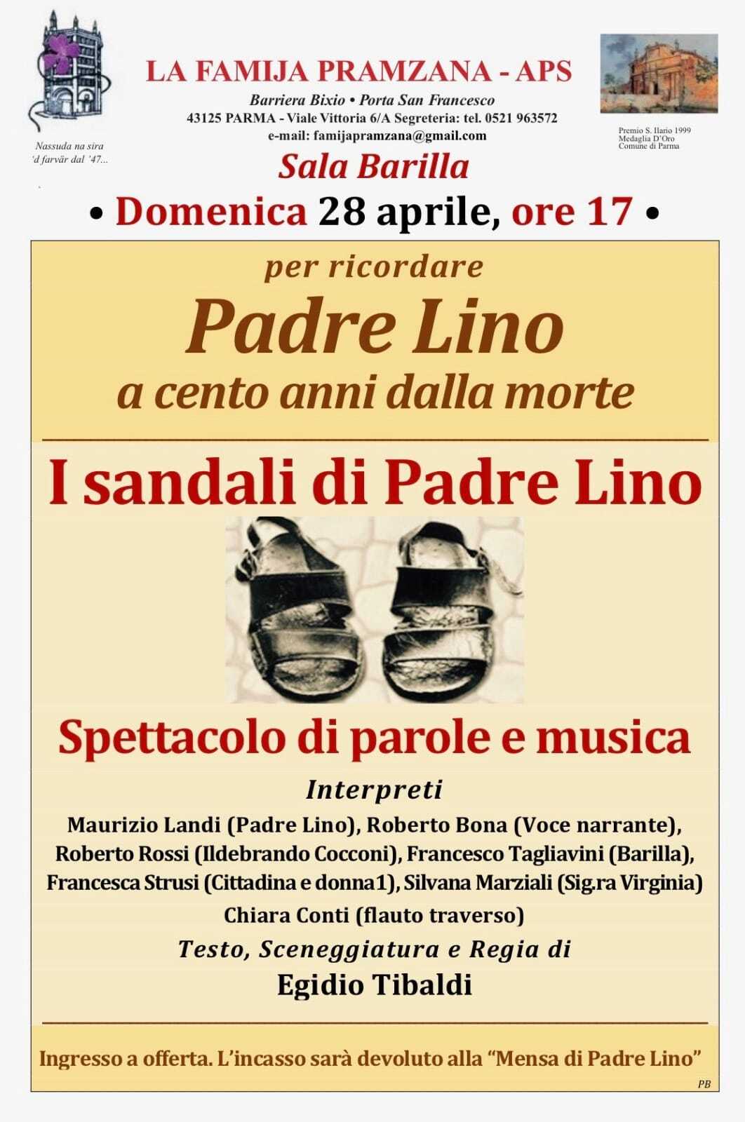 I sandali di Padre Lino,spettacolo di parole e musica alla Famija Pramzara