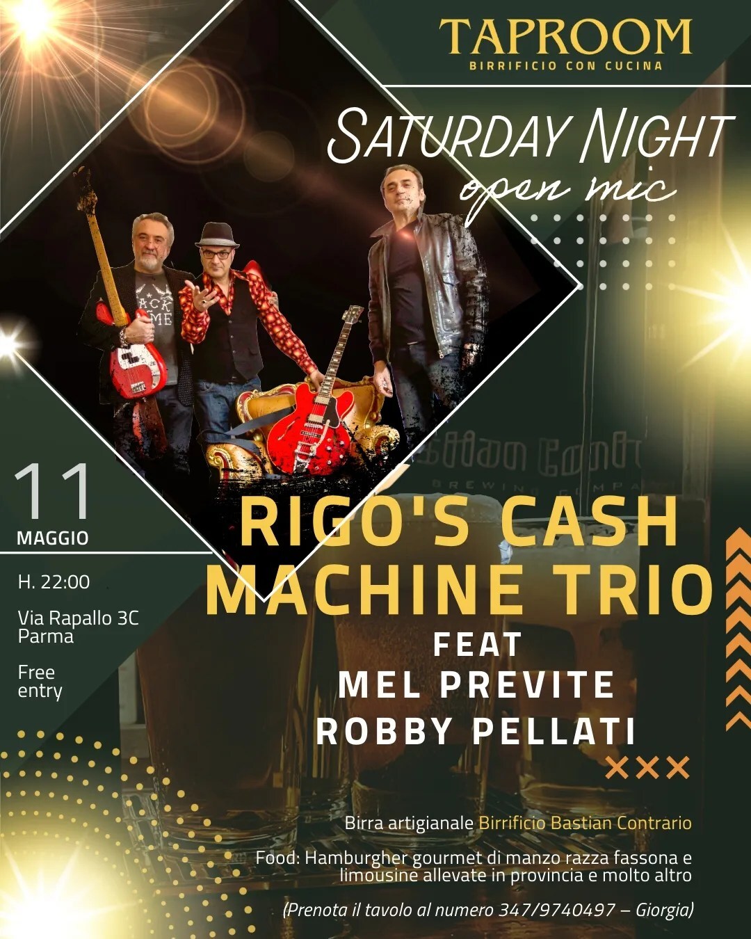 Saturday night open mic alla TAPROOM B.C  in compagnia di Rigo Cash Machine feat Robby & Mel trio Live